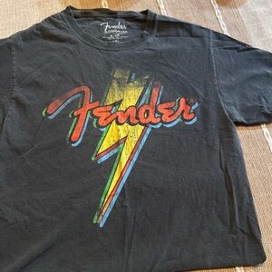 Fender Black Short Sleeve Tee with Multicolor Lightning Logo
